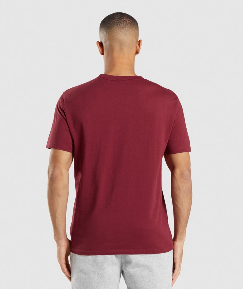 Men's Gymshark Crest T-Shirts Burgundy | NZ 2EVWKT